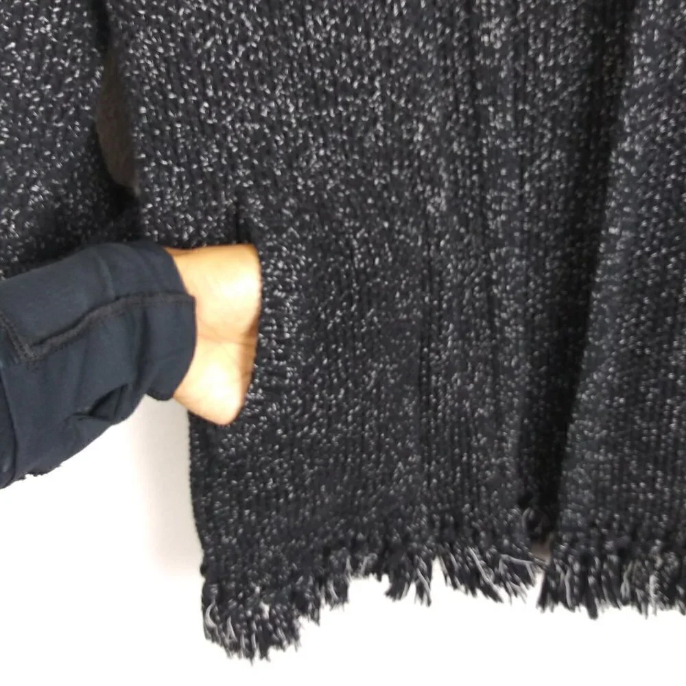 MADEWELL Memento Fringe Cotton open Cardigan Sweater black white size small